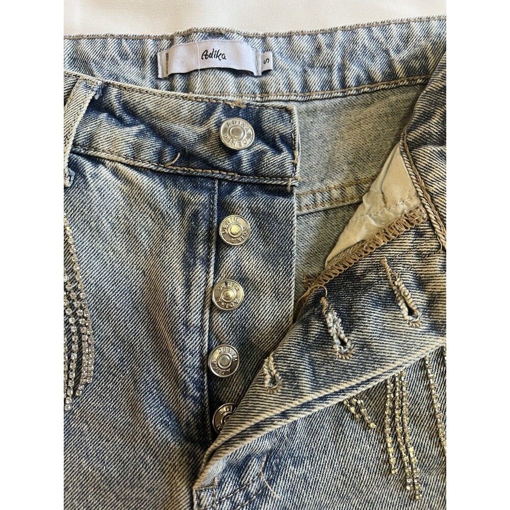 Adika Rhinestone Fringe Denim Shorts Sz S Distressed Festival Disco Cowgirl 27 - Picture 5 of 7